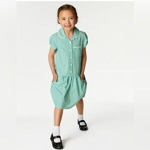 New Green Peter Pan Collar Cotton Rich Gingham Dress NWOT